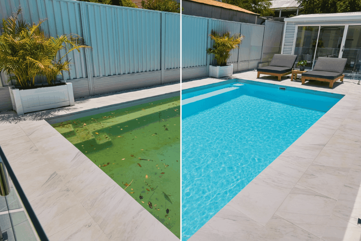 Apa verde in piscina.