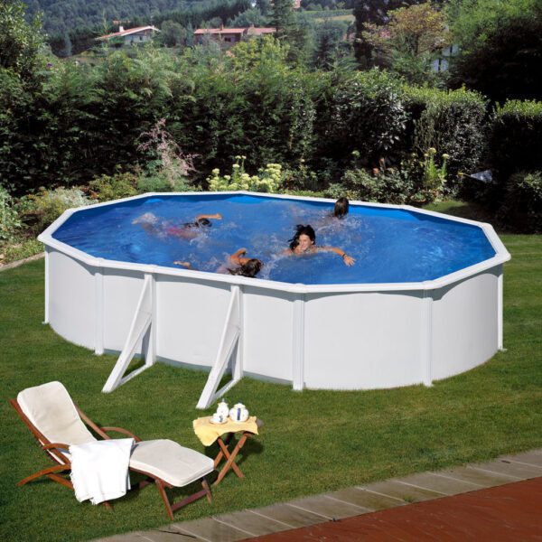piscina prefabricata ovala cu pereti metalici albi 610 x 375 h 120cm
