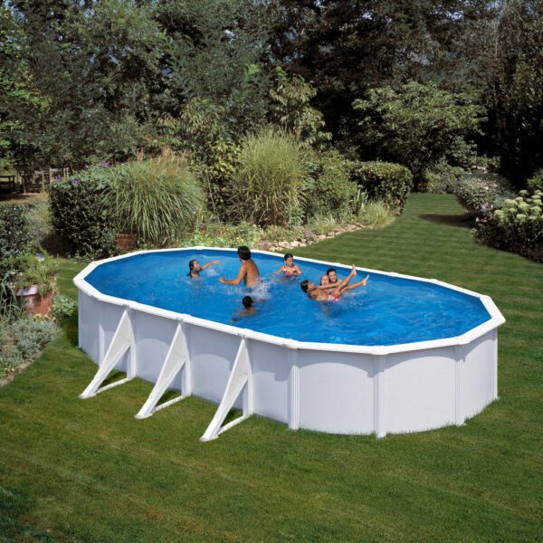 piscina prefabricata ovala cu pereti metalici albi 730 x 375 h 120cm