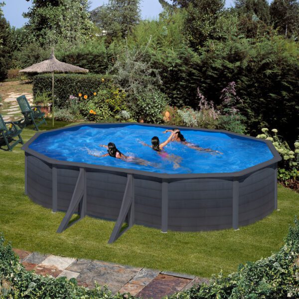 piscina prefabricata ovala cu pereti metalici imitatie de grafit 500 x 300