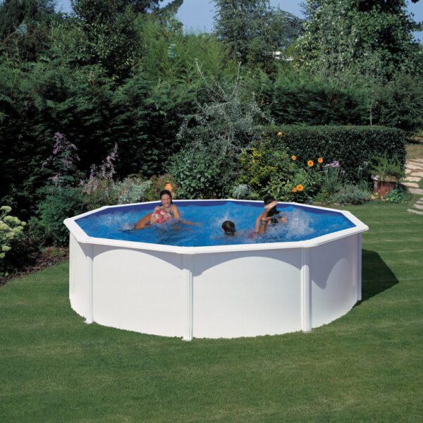 piscina prefabricata rotunda cu pereti metalici albi f460 x h 120cm