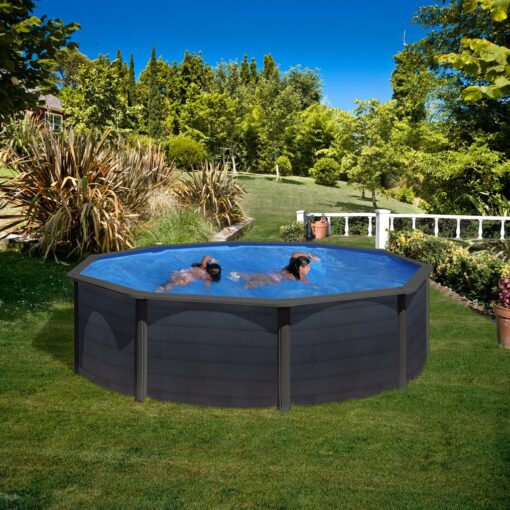 piscina prefabricata rotunda cu pereti metalici imitatie de grafit f460 x h