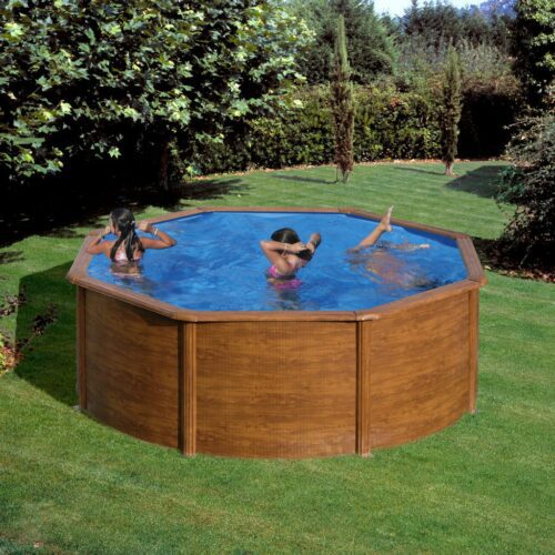 Piscina prefabricata rotunda cu pereti metalici imitatie de lemn ф350 х h 120cm