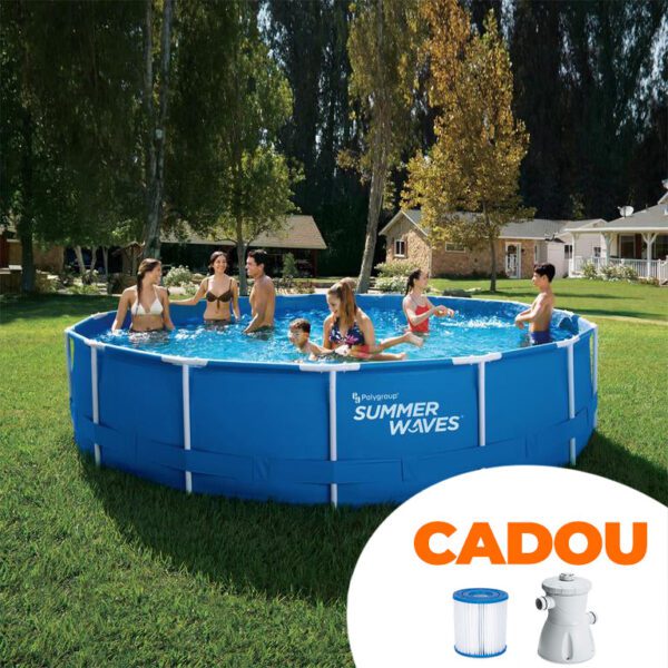 piscina rotunda cu cadru metalic summer waves dimensiuni 366 x 76cm pompa